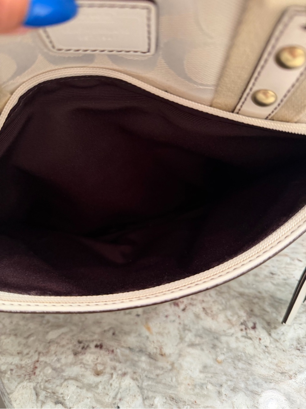 COACH Cream and Beige Signature Canvas Tote with Leather Charm - Picture 15 of 16